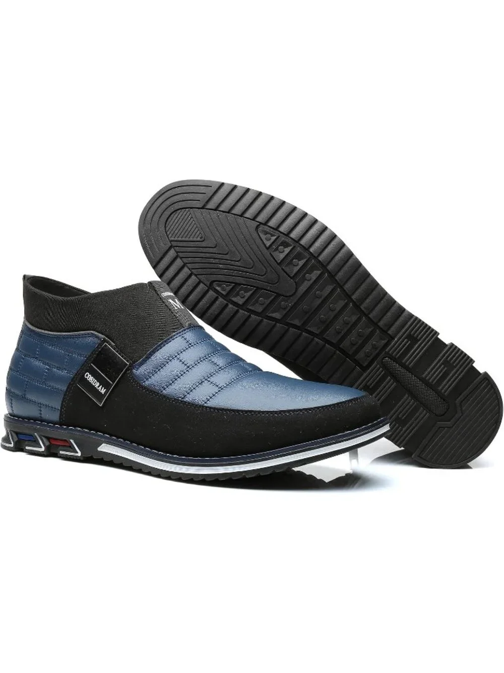 Men's Black & Blue Grid Textured Two-tone Flexible Derby Oxfords Dress Sneakers